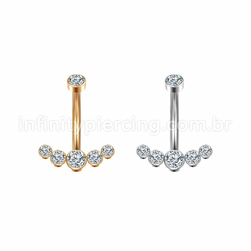 Piercing Banana Aço Cirúrgico Cluster 6 Zircônias Cravada